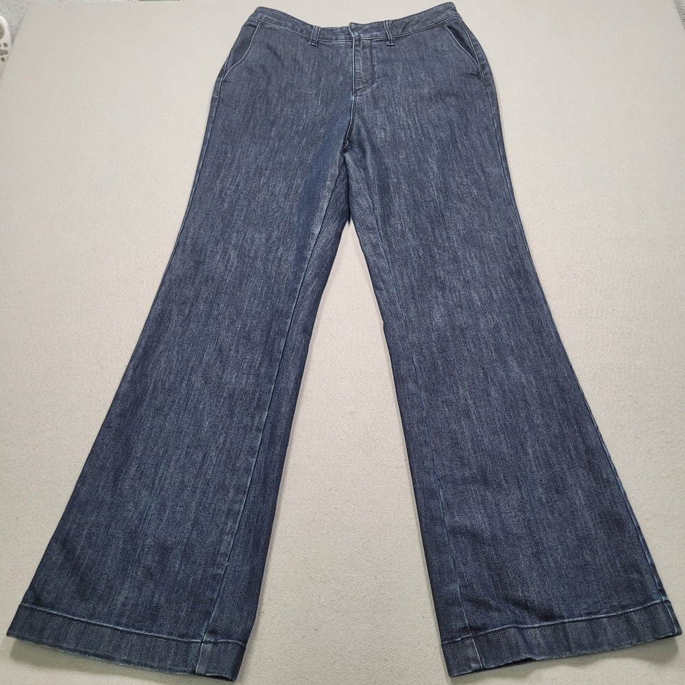 Coldwater Creek Women Dark Wash Wide Leg Denim Jeans Size 10 Trouser Style